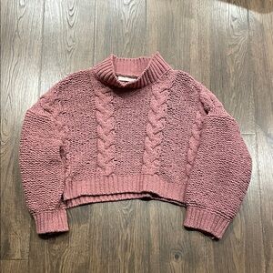 Simply Southern Mauve Cable Knit Turtleneck Sweater